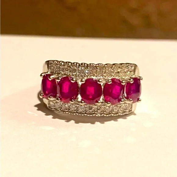 New Natural Ruby and diamond white sapphire band ring solid 925 sterling silver - Picture 10 of 10